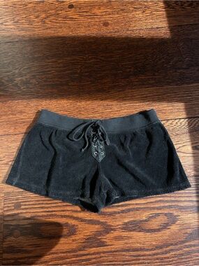 So Nikki Black Lace Up Terry Shorts Girls L (14)